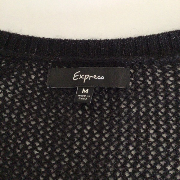 EXPRESS BLACK HONEYCOMB LONG V NECK SWEATER MEDIUM - Picture 6 of 11